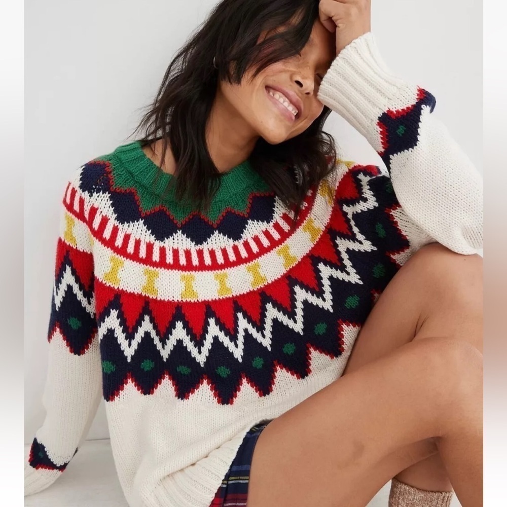 Aerie Fair Isle Crew Neck Oversized Fit Sweater Sz. XS
